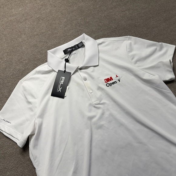 RLX Ralph Lauren Golf Polo Shirt Womens M White Three Snap Button Stretch